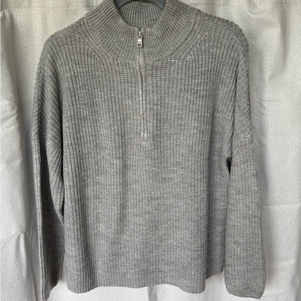 Woman’s Grey Half-Zip Knit Sweater